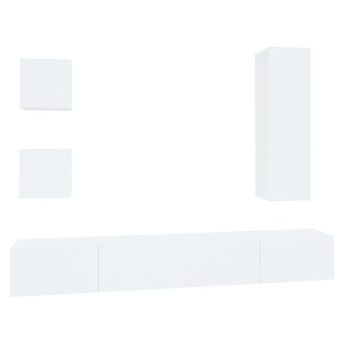 5-Piece Set Wooden TV Cabinet Entertainment Unit Stand Storage Shelf Table White - Image 2