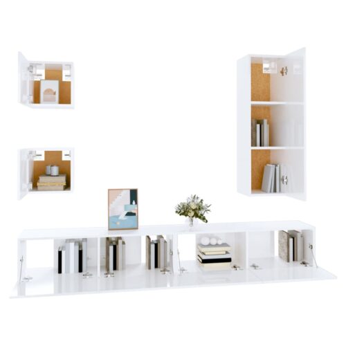 5-Piece Set Wooden TV Cabinet Entertainment Unit Stand Storage Shelf Table White - Image 4