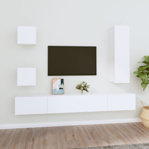 5-Piece Set Wooden TV Cabinet Entertainment Unit Stand Storage Shelf Table White - Image 11