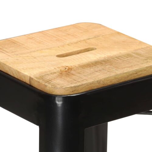 4x Bar Stools Black Solid Mango Wood Metal Kitchen Dining Chairs - Image 4