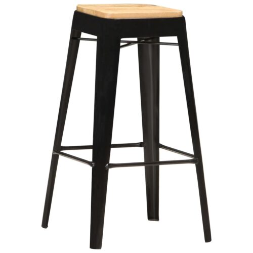 4x Bar Stools Black Solid Mango Wood Metal Kitchen Dining Chairs - Image 8