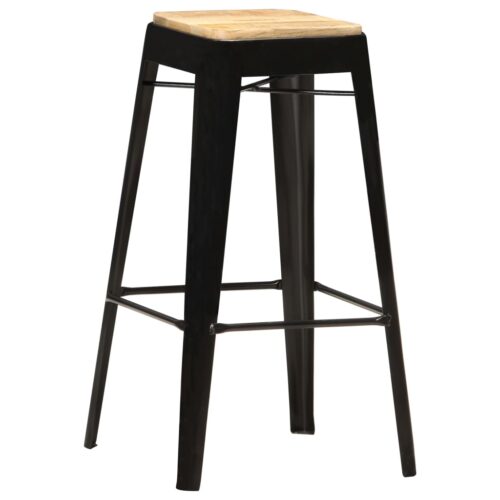 4x Bar Stools Black Solid Mango Wood Metal Kitchen Dining Chairs - Image 9