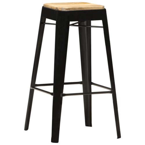 4x Bar Stools Black Solid Mango Wood Metal Kitchen Dining Chairs - Image 10