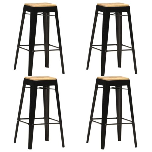 4x Bar Stools Black Solid Mango Wood Metal Kitchen Dining Chairs - Image 12