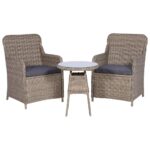 3-Piece Bistro Set with Cushions Poly Rattan Wicker Outdoor Patio Furniture Brown
