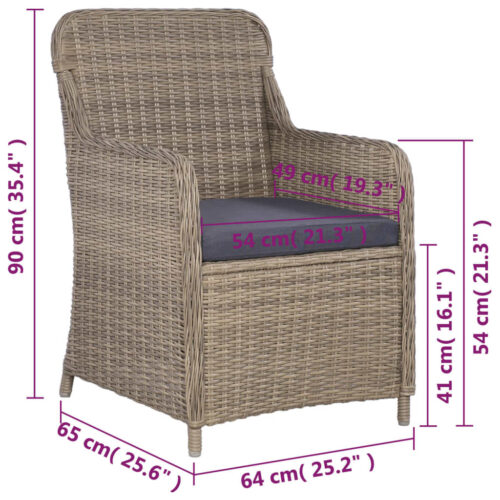 3-Piece Bistro Set with Cushions Poly Rattan Wicker Outdoor Patio Furniture Brown - Image 10