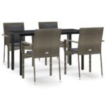 5-Piece Outdoor Dining Set Garden Patio Lounge Bistro Chairs Rattan Furniture Black Grey