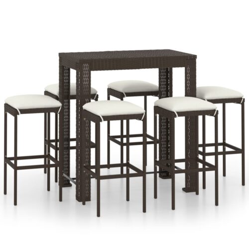 7-Piece Garden Bar Set with Cushions Poly Rattan Wicker Outdoor Patio Furniture Brown