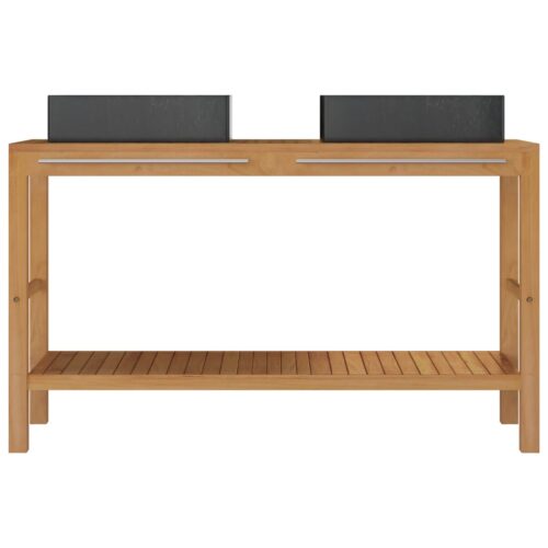 Bathroom Vanity Cabinet Solid Wood Teak with Sinks Marble Black - Image 3
