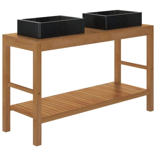 Bathroom Vanity Cabinet Solid Wood Teak with Sinks Marble Black - Image 5