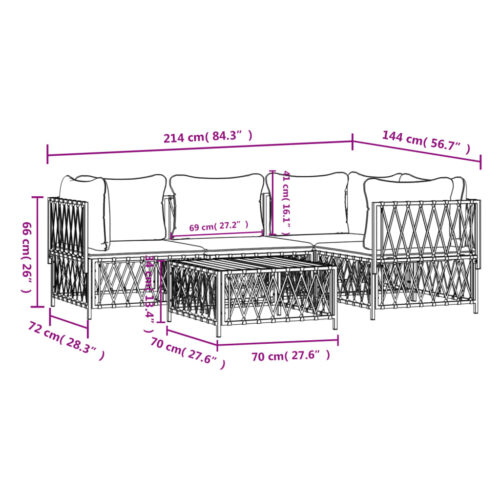 5-Piece Garden Lounge Set with Cushions White Steel - Image 9