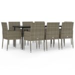 9-Piece Garden Dining Set with Cushions Black Grey Poly Rattan
