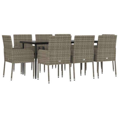 9-Piece Garden Dining Set with Cushions Black Grey Poly Rattan - Image 2
