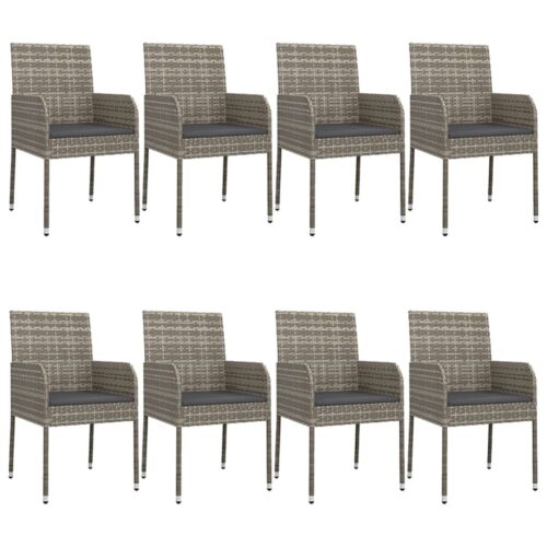 9-Piece Garden Dining Set with Cushions Black Grey Poly Rattan - Image 3