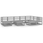 10-Piece Garden Lounge Set Grey Pine Wood Outdoor Patio Furniture