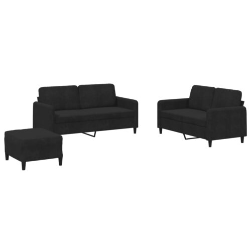 3-Piece Sofa Set Black Velvet - Image 2