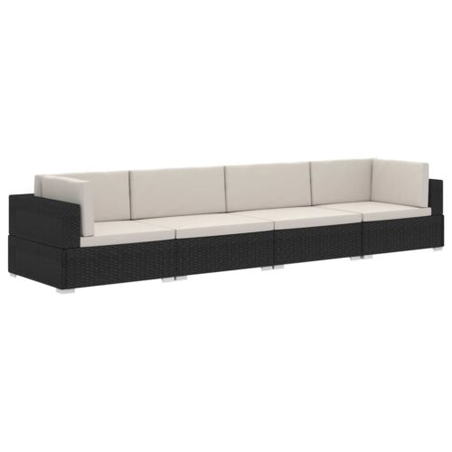 4-Piece Garden Sofa Set with Cushions Poly Rattan Wicker Outdoor Patio Furniture Black