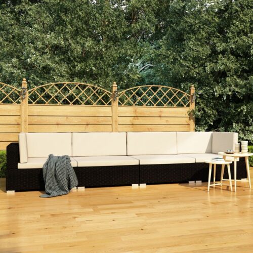 4-Piece Garden Sofa Set with Cushions Poly Rattan Wicker Outdoor Patio Furniture Black - Image 12