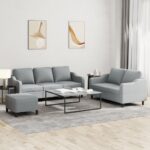 3pcs Sofa Set with Cushions Ottoman Stool 5-Seater Lounge Couch Fabric Grey