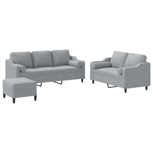 3pcs Sofa Set Ottoman Foot Stool Cushion 5-Seater Lounge Couch Futon Fabric Grey - Image 2