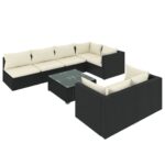 8-Piece Garden Lounge Set with Cushions Black Poly Rattan Wicker Outdoor Patio Furniture