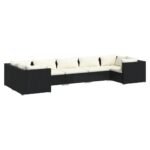 7-Piece Garden Lounge Set with Cushions Poly Rattan Wicker Outdoor Patio Furniture Black