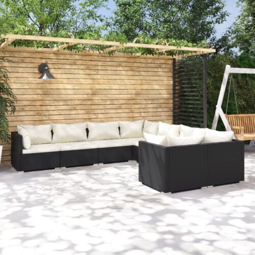8-Piece Garden Lounge Set with Cushions Poly Rattan Wicker Outdoor Patio Furniture Black - Image 10