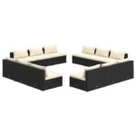 12-Piece Garden Lounge Set with Cushions Poly Rattan Wicker Outdoor Patio Furniture Black