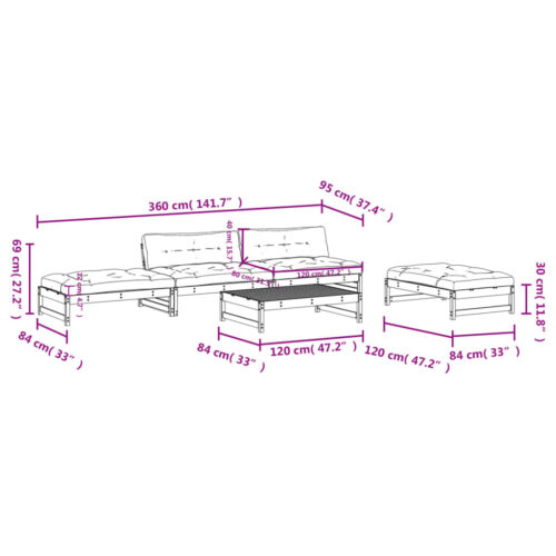 5-Piece Garden Lounge Set with Cushions Wood Timber Outdoor Patio Furniture - Image 8