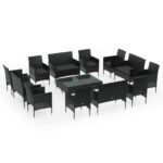 16-Piece Garden Lounge Set with Cushions Poly Rattan Wicker Outdoor Patio Furniture Black