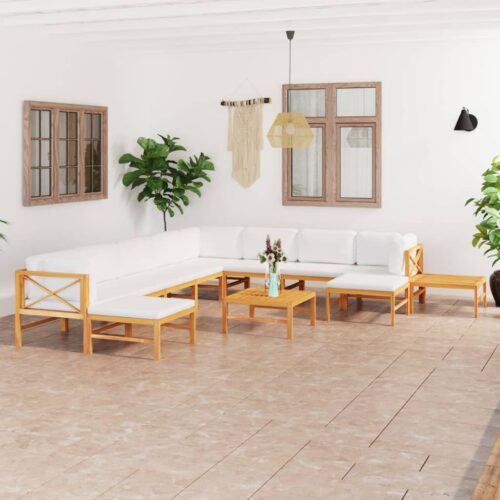 12-Piece Garden Lounge Set with Cream Cushions Acacia Wood Timber Outdoor Patio Furniture - Image 11