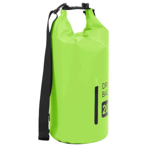 Dry Bag with Zipper Green 20L PVC Waterproof Lightweight Surfing Camping Boating Backpack