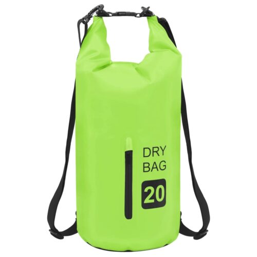 Dry Bag with Zipper Green 20L PVC Waterproof Lightweight Surfing Camping Boating Backpack - Image 2