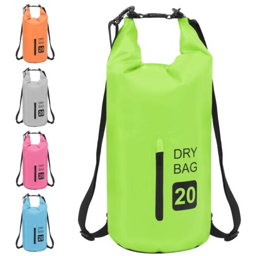Dry Bag with Zipper Green 20L PVC Waterproof Lightweight Surfing Camping Boating Backpack - Image 9