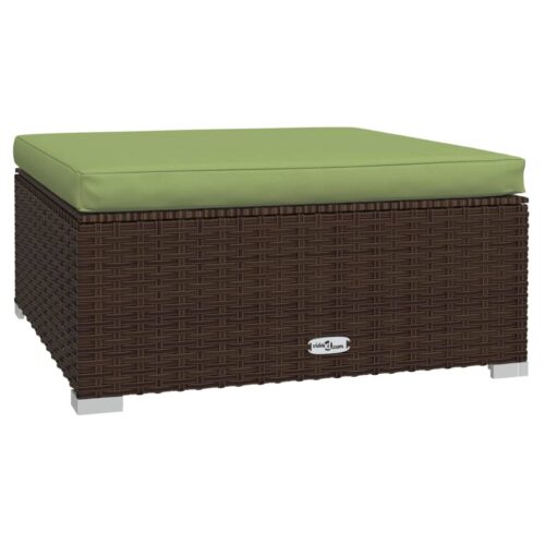 vidaXL Garden Footrest with Cushion Brown 70x70x30 cm Poly Rattan - Image 2