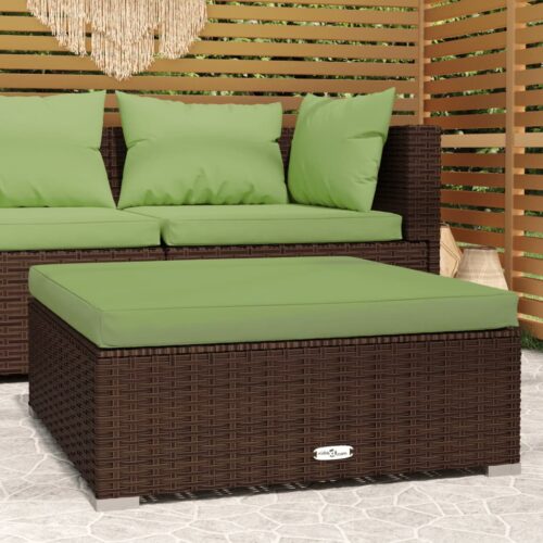 vidaXL Garden Footrest with Cushion Brown 70x70x30 cm Poly Rattan - Image 6