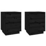 Bedside Cabinets 2pcs Black 40x35x50cm Solid Wood Pine