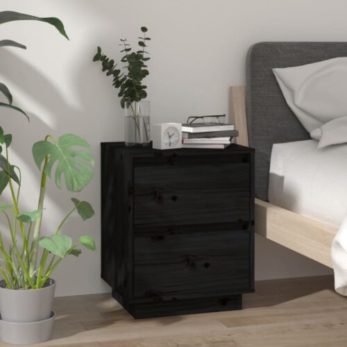 Bedside Cabinets 2pcs Black 40x35x50cm Solid Wood Pine - Image 3