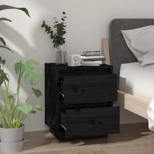 Bedside Cabinets 2pcs Black 40x35x50cm Solid Wood Pine - Image 4