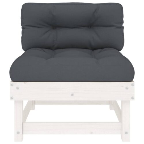 Middle Sofa with Cushions White Solid Wood Pine - Image 3