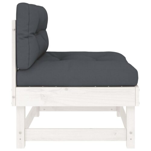 Middle Sofa with Cushions White Solid Wood Pine - Image 4