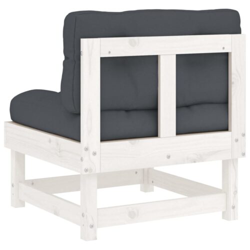 Middle Sofa with Cushions White Solid Wood Pine - Image 5