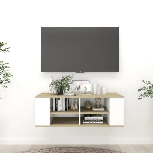 Wall-Mounted TV Cabinet White Sonoma Oak 102x35x35cm Engineered Wood - Image 8