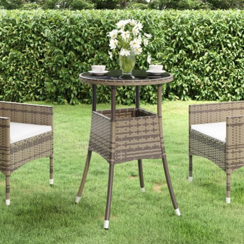 Glass Top Garden Table Outdoor Patio Lounge Sofa Coffee Tea Stand Wicker Rattan Grey 60x75cm - Image 7
