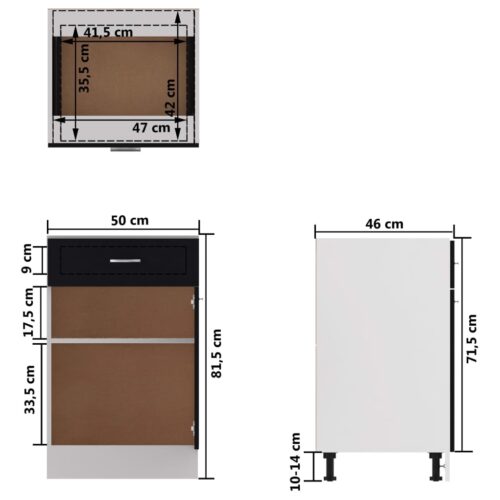 Drawer Bottom Cabinet Black 50x46x81.5cm Engineered Wood - Image 9