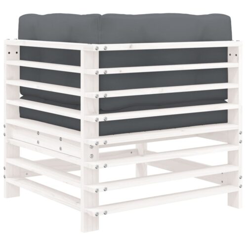 Corner Sofa with Cushions White Solid Wood Pine - Image 5