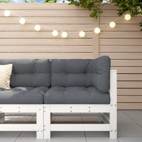 Corner Sofa with Cushions White Solid Wood Pine - Image 10
