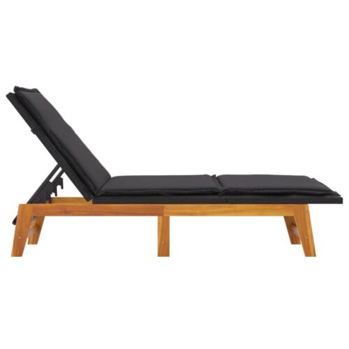 Sun Lounger with Cushion Poly Rattan Solid Wood Acacia - Image 4