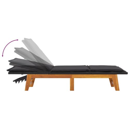 Sun Lounger with Cushion Poly Rattan Solid Wood Acacia - Image 5
