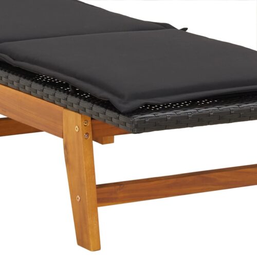 Sun Lounger with Cushion Poly Rattan Solid Wood Acacia - Image 7